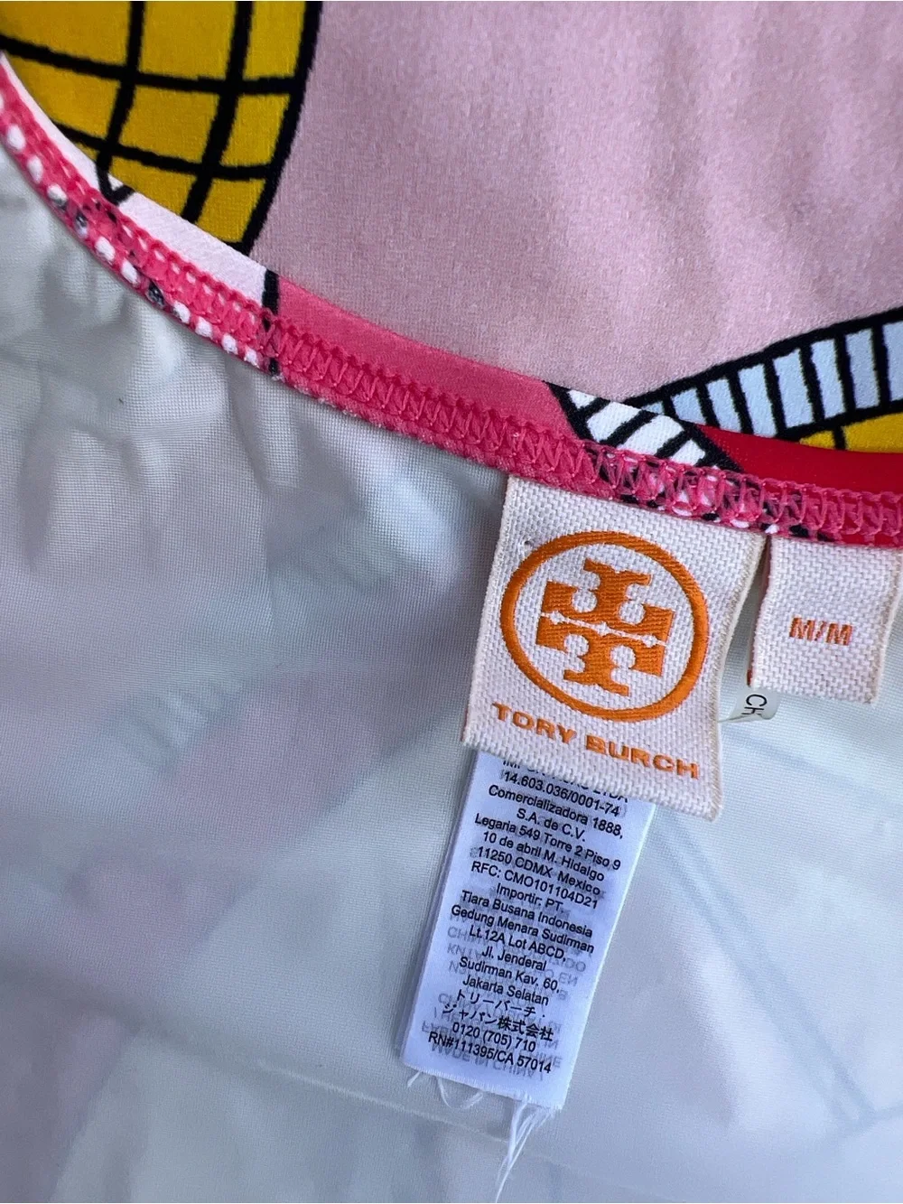 Tory Burch Constellation Compass  One Piece Swimsuit in Pink Yellow M